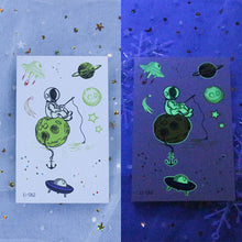 Load image into Gallery viewer, Waterproof Night Glow Tattoo Sticker Luminous Cartoon Space Tattoo Sticker Temporary Body Art Tattoo for Children