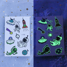 Load image into Gallery viewer, Waterproof Night Glow Tattoo Sticker Luminous Cartoon Space Tattoo Sticker Temporary Body Art Tattoo for Children