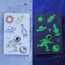 Load image into Gallery viewer, Waterproof Night Glow Tattoo Sticker Luminous Cartoon Space Tattoo Sticker Temporary Body Art Tattoo for Children
