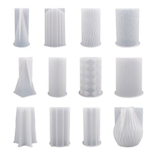 Load image into Gallery viewer, Geometric Column 3D Candle Silicone Mold Geometric Wavy Striped Cylindrical Mould Crystal Epoxy Resin Home Decor Gift
