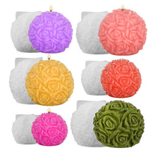Load image into Gallery viewer, 3D Rose Ball Candle Mold DIY Silicone Candle Mold Cake Resin Molds 3D Art Wax Candle Making Mould Silicone Handmade Soap Molds