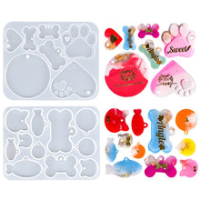 Load image into Gallery viewer, Epoxy Silicone Mould Dog Tag Bone Shaped Keychain Pendant Mold Round Heart Cat Claw Bone Pet Mould DIY