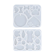 Load image into Gallery viewer, Epoxy Silicone Mould Dog Tag Bone Shaped Keychain Pendant Mold Round Heart Cat Claw Bone Pet Mould DIY