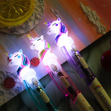 Load image into Gallery viewer, Cute Unicorn Ballpoint Pen with Light 0.5mm Cute Writing Pen Students Office Stationery School Supplies Gift