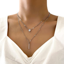 Load image into Gallery viewer, 2024 Classic Trend Simple Double Layer Charm Multilayered Necklace Delicate Clavicle Chain Zircon For Women Square Strip Round Choker Fashion Jewelry