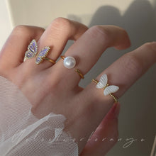 Load image into Gallery viewer, 2024 New Purple Gold Butterfly Ring Women Luxury Elegant Imitation Pearl Ring Fashion S925 Silver Open Ring Index Finger Ring Jewelry for Women