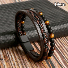 Load image into Gallery viewer, Men Leather Natural obsidian Bracelet Fashion Hand-woven Multi-layer Combination Volcanic Stone Beaded Multi Layer Leather Cross Bracelet For Men Jewelry Gift