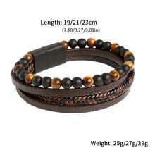 Load image into Gallery viewer, Men Leather Natural obsidian Bracelet Fashion Hand-woven Multi-layer Combination Volcanic Stone Beaded Multi Layer Leather Cross Bracelet For Men Jewelry Gift