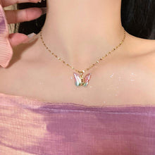 Load image into Gallery viewer, Ins Crystal Butterfly Necklace For Women Pink Purple Crystal Pendant Choker Chain Colorful Zircon Necklace Jewellry Collars Jewelry Birthday Gifts