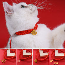 Load image into Gallery viewer, Pet Lucky Necklace Collar Cat Adjustable Red Rope Necklace Small Medium Pet Bless Handmade Collar