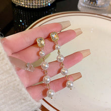 Load image into Gallery viewer, 2024 New Trend Pearl Shiny Long Earring For Women Fashion Korean S925 Silver Needle Stud Sarrings Bridal Wedding Party Jewelry