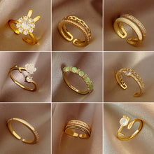 Load image into Gallery viewer, 16 Style Women Alloy Zircon Flower Rabbit Cute Fashion Rings Gold Color Hollow Out Geometric Open Ring for Female Girl Finger Jewelry Gift