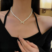 Load image into Gallery viewer, Trend Wedding Party Jewelry Pearl Bow Pendant Choker Necklace For Women Elegant White Imitation Pearl Chain Necklaces
