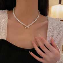 Load image into Gallery viewer, Trend Wedding Party Jewelry Pearl Bow Pendant Choker Necklace For Women Elegant White Imitation Pearl Chain Necklaces