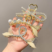 Load image into Gallery viewer, Fashion Gold Large Rhinestone Alloy Hair Clips for Girls Pearl Hair Accessories Geometric Metal Hair Claw Cross Hairclip Headband Hairpin Hair Crab Women