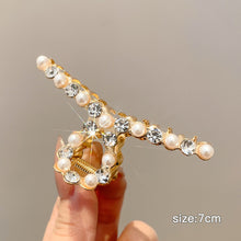 Load image into Gallery viewer, Fashion Gold Large Rhinestone Alloy Hair Clips for Girls Pearl Hair Accessories Geometric Metal Hair Claw Cross Hairclip Headband Hairpin Hair Crab Women