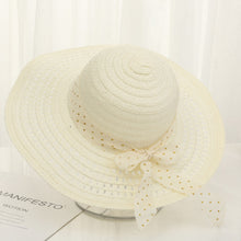 Load image into Gallery viewer, Summer Women Large Bow Straw Hat Portable Foldable Holiday Beach Sun Visors Hand Woven Solid Color Female Sunshade Bonnet Cap