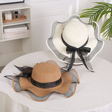 Load image into Gallery viewer, Summer Women Large Bow Straw Hat Portable Foldable Holiday Beach Sun Visors Hand Woven Solid Color Female Sunshade Bonnet Cap