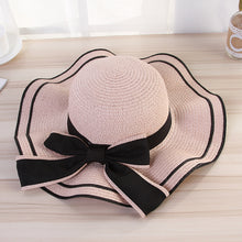 Load image into Gallery viewer, Summer Women Large Bow Straw Hat Portable Foldable Holiday Beach Sun Visors Hand Woven Solid Color Female Sunshade Bonnet Cap