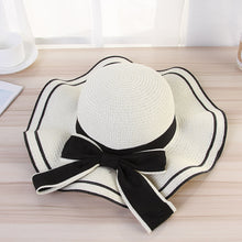 Load image into Gallery viewer, Summer Women Large Bow Straw Hat Portable Foldable Holiday Beach Sun Visors Hand Woven Solid Color Female Sunshade Bonnet Cap