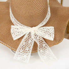 Load image into Gallery viewer, Summer Women Large Bow Straw Hat Portable Foldable Holiday Beach Sun Visors Hand Woven Solid Color Female Sunshade Bonnet Cap