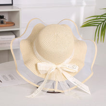 Load image into Gallery viewer, Summer Women Large Bow Straw Hat Portable Foldable Holiday Beach Sun Visors Hand Woven Solid Color Female Sunshade Bonnet Cap