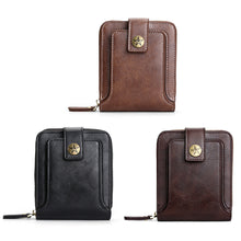 Load image into Gallery viewer, High Capacity Men's Zipper Blocking Leather Wallet Multiple Card Slots Card ID Credit Card Holder Coin Vintage Wallet