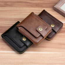 Load image into Gallery viewer, High Capacity Men's Zipper Blocking Leather Wallet Multiple Card Slots Card ID Credit Card Holder Coin Vintage Wallet