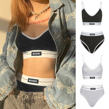 Load image into Gallery viewer, Women Seamless Bra Set Medium Waist Panties Bralette Sexy Lingerie Set Vneck Sport Brassiere Female Cotton Underwear Set