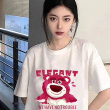 Load image into Gallery viewer, Ice Silk Trend T-shirt Loose Strawberry Bear Print Round Neck Short-sleeved Comfortable Street Clothes T-shirt for Women and Men