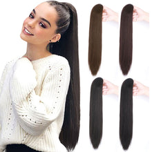 Load image into Gallery viewer, Grab Clip Straight Ponytail Wig for Women, Fluffy Natural Black Long Straight Ponytail Long Braid Women Wig False Hair