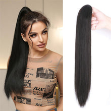 Load image into Gallery viewer, Grab Clip Straight Ponytail Wig for Women, Fluffy Natural Black Long Straight Ponytail Long Braid Women Wig False Hair