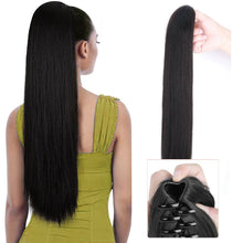 Load image into Gallery viewer, Grab Clip Straight Ponytail Wig for Women, Fluffy Natural Black Long Straight Ponytail Long Braid Women Wig False Hair