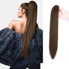 Load image into Gallery viewer, Grab Clip Straight Ponytail Wig for Women, Fluffy Natural Black Long Straight Ponytail Long Braid Women Wig False Hair