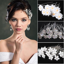 Load image into Gallery viewer, Bride's Pan Hair Fork Pin U-shaped Clip Pearl Hair Fork U-shaped Crystal Hair Clip Princess Woven Headpiece Hair Clip