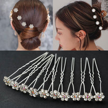 Load image into Gallery viewer, Bride's Pan Hair Fork Pin U-shaped Clip Pearl Hair Fork U-shaped Crystal Hair Clip Princess Woven Headpiece Hair Clip