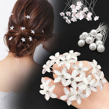 Load image into Gallery viewer, Bride's Pan Hair Fork Pin U-shaped Clip Pearl Hair Fork U-shaped Crystal Hair Clip Princess Woven Headpiece Hair Clip