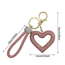 Load image into Gallery viewer, Car Hollow Love Out Ceramic Clay Full Diamond Key Chain Leather Rope Sticking Water Diamond Key Pendant Simple
