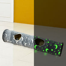 Load image into Gallery viewer, Cat Channel Soft Foldable Moon Star Kitten Luminous Tunnel Pet Collapsible Hideout Tunnel Tube with Plush Ball for Small Animals