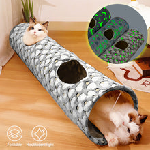 Load image into Gallery viewer, Cat Channel Soft Foldable Moon Star Kitten Luminous Tunnel Pet Collapsible Hideout Tunnel Tube with Plush Ball for Small Animals