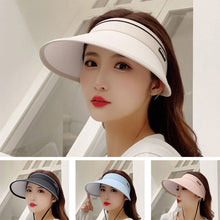 Load image into Gallery viewer, Women Summer Sun Hat Wide Brim Empty Top Ponytail Cap Beach UV Protection Outdoor Sunscreen Visors Folding Sunshade Girl Bonnet