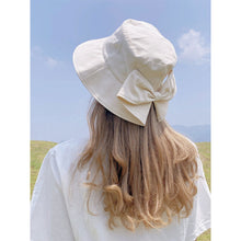 Load image into Gallery viewer, Sun Hat Big Black White Pink Khaki Bow Summer Hats For Women Foldable Straw Beach Panama Hat Visor Bow Tie Beach Hat Bucket Cap