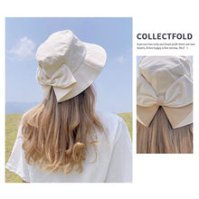 Load image into Gallery viewer, Sun Hat Big Black White Pink Khaki Bow Summer Hats For Women Foldable Straw Beach Panama Hat Visor Bow Tie Beach Hat Bucket Cap