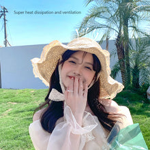 Load image into Gallery viewer, Korean Summer Women Lace Hollow Straw Hat Portable Foldable Holiday Beach Outing Sun-proof Solid Color Female Sunshade Bonnet Cap