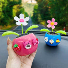 Load image into Gallery viewer, Solar Powered Dancing Shaking Head Cartoon Sun Flower Pot Car Ornament Automobile Auto Dashboard Decoration Cute Car Accessories
