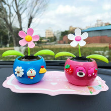 Load image into Gallery viewer, Solar Powered Dancing Shaking Head Cartoon Sun Flower Pot Car Ornament Automobile Auto Dashboard Decoration Cute Car Accessories