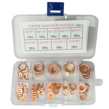 Load image into Gallery viewer, 100Pcs/Box Washer Copper Sealing Solid Gasket Washer Sump Plug Oil For Boat Crush Flat Seal Ring Tools