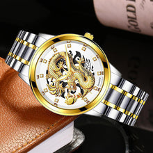 Load image into Gallery viewer, 1Pc Men Fashion 3D Gold Dragon Calendar Watch Set Men Quartz Stainless Steel Watches