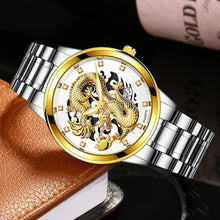 Load image into Gallery viewer, 1Pc Men Fashion 3D Gold Dragon Calendar Watch Set Men Quartz Stainless Steel Watches