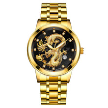 Load image into Gallery viewer, 1Pc Men Fashion 3D Gold Dragon Calendar Watch Set Men Quartz Stainless Steel Watches
